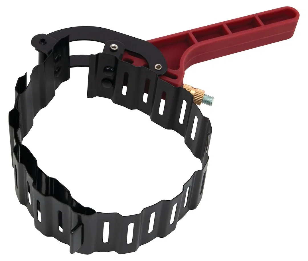 W80574 – PERFORM TOOL Piston Ring Compressor, Adjustable 3 Inch To 5 Inch Pistons Red/ Black